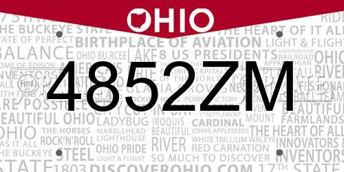 4852ZM Ohio License Plate
