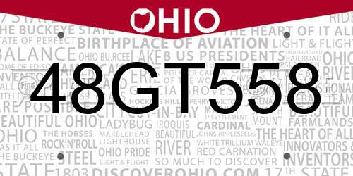 48GT558 Ohio License Plate