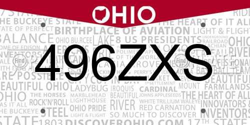 496ZXS Ohio License Plate