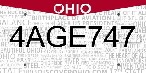 4AGE747 Ohio License Plate