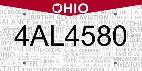 4AL4580 Ohio License Plate