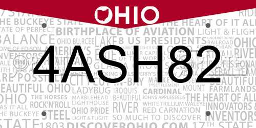 4ASH82 Ohio License Plate