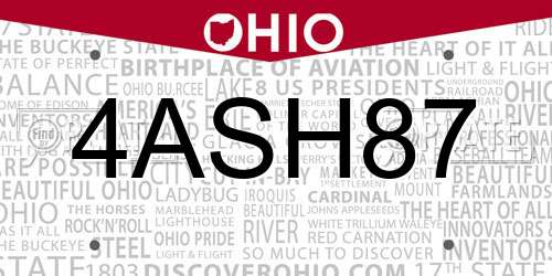 4ASH87 Ohio License Plate