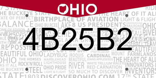 4B25B2 Ohio License Plate