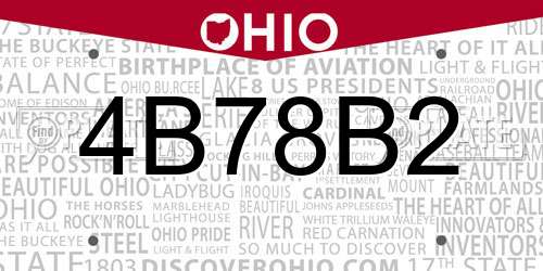 4B78B2 Ohio License Plate