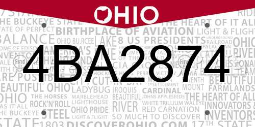 4BA2874 Ohio License Plate