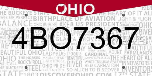 4BO7367 Ohio License Plate