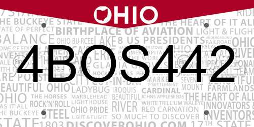 4BOS442 Ohio License Plate