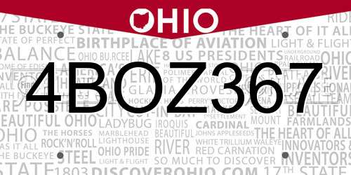 4BOZ367 Ohio License Plate