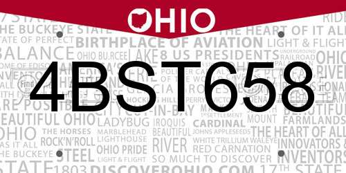 4BST658 Ohio License Plate