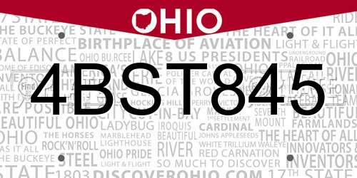 4BST845 Ohio License Plate