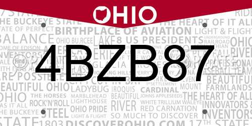 4BZB87 Ohio License Plate
