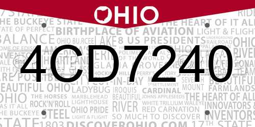 4CD7240 Ohio License Plate