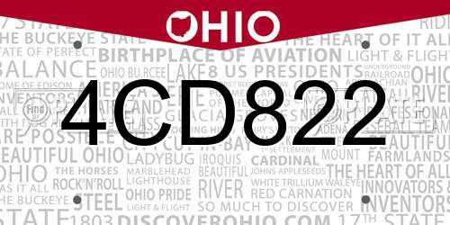 4CD822 Ohio License Plate