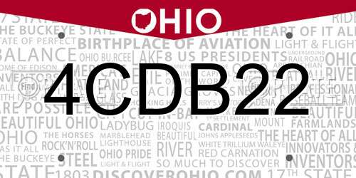 4CDB22 Ohio License Plate