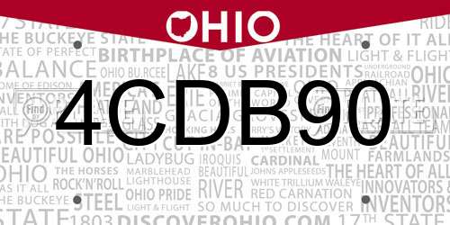 4CDB90 Ohio License Plate
