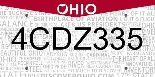 4CDZ335 Ohio License Plate