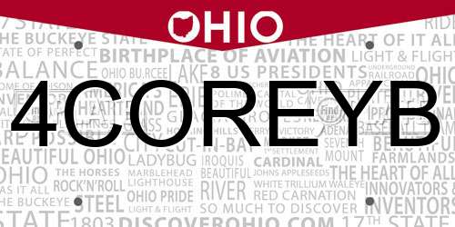 4COREYB Ohio License Plate