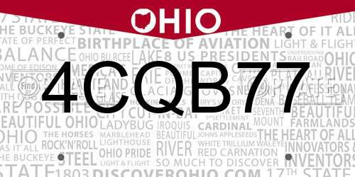4CQB77 Ohio License Plate