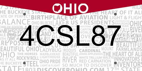 4CSL87 Ohio License Plate