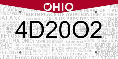 4D20O2 Ohio License Plate