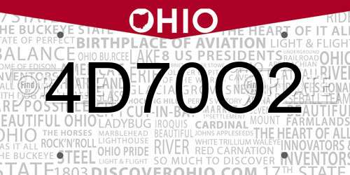 4D70O2 Ohio License Plate