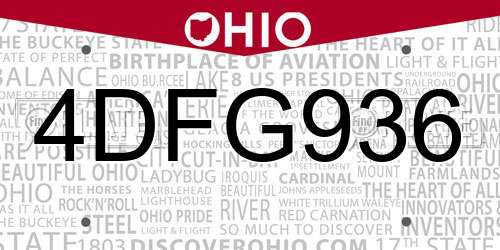 4DFG936 Ohio License Plate