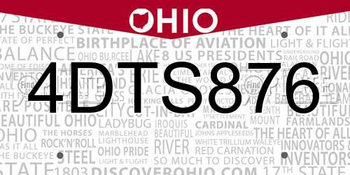 4DTS876 Ohio License Plate