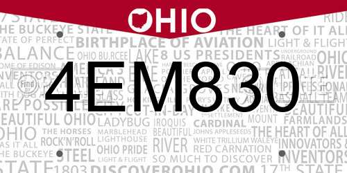 4EM830 Ohio License Plate