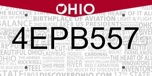 4EPB557 Ohio License Plate