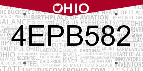 4EPB582 Ohio License Plate
