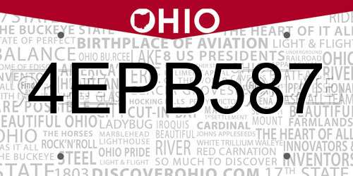 4EPB587 Ohio License Plate