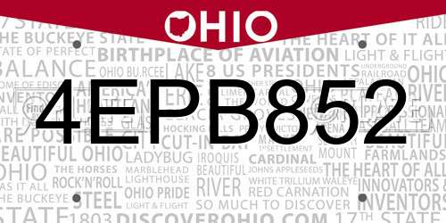 4EPB852 Ohio License Plate