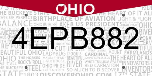 4EPB882 Ohio License Plate