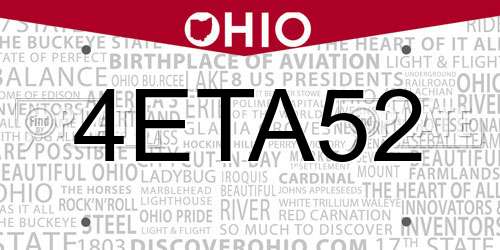 4ETA52 Ohio License Plate