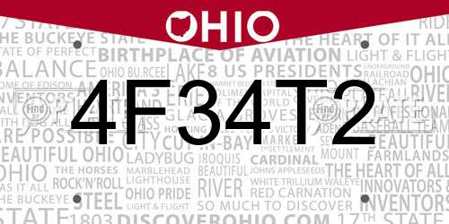 4F34T2 Ohio License Plate
