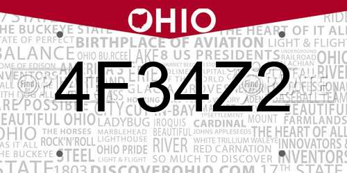 4F34Z2 Ohio License Plate