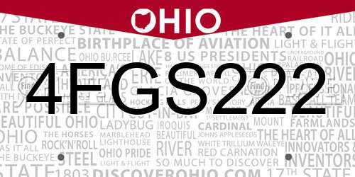 4FGS222 Ohio License Plate