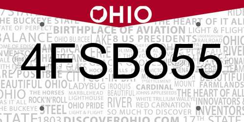 4FSB855 Ohio License Plate
