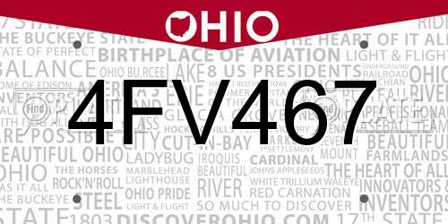 4FV467 Ohio License Plate