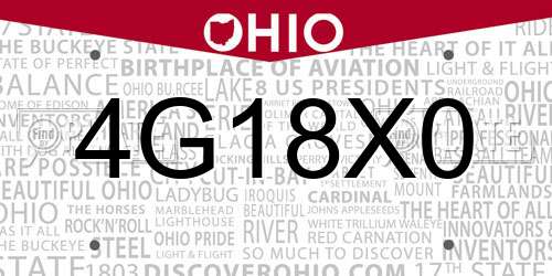 4G18X0 Ohio License Plate