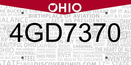 4GD7370 Ohio License Plate