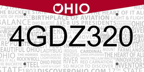 4GDZ320 Ohio License Plate
