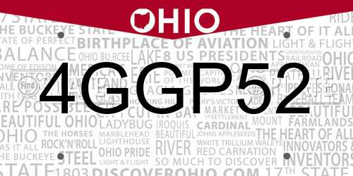 4GGP52 Ohio License Plate