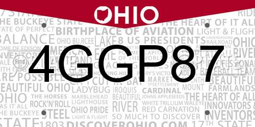 4GGP87 Ohio License Plate
