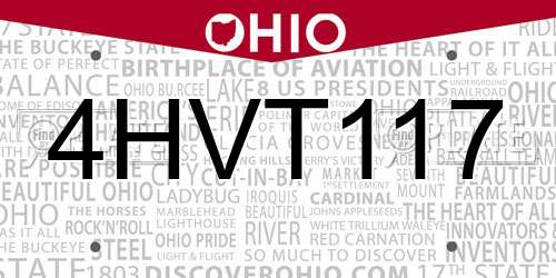 4HVT117 Ohio License Plate
