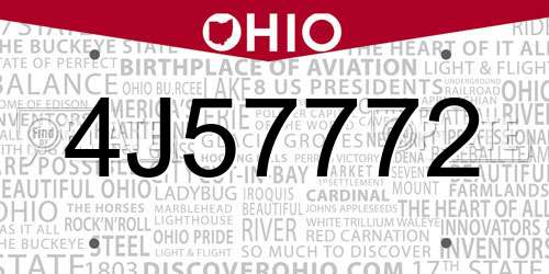 4J57772 Ohio License Plate