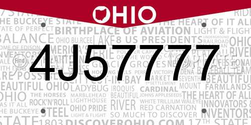 4J57777 Ohio License Plate