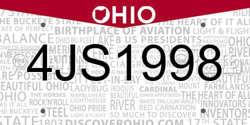 4JS1998 Ohio License Plate