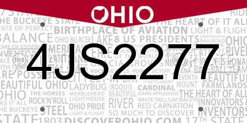 4JS2277 Ohio License Plate